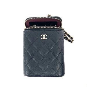CHANEL Quilted Caviar Vanity Case with Gold Logo